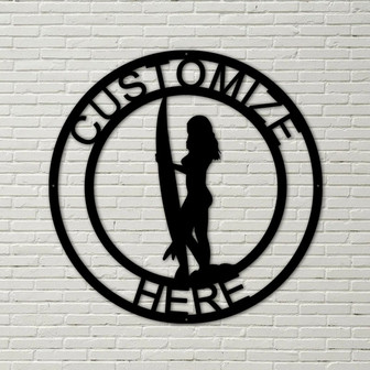 Customizable Metal Female Surfer Sign, Surfing Decoration, Personalized Metal Surfing Sign, Beach Decor - Thegiftio UK