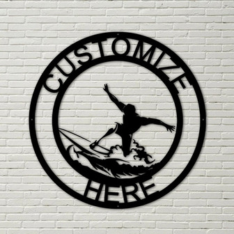 Customizable Metal Surfing Sign, Surfing Decoration, Personalized Metal Surfing Sign, Beach Decor, Longboard Sign - Thegiftio