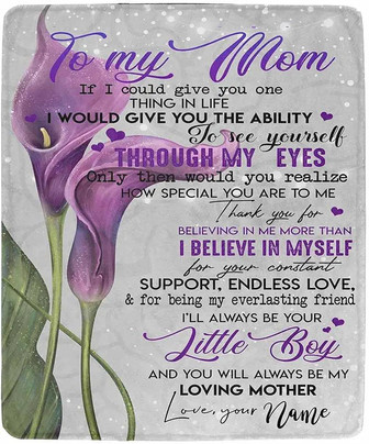 Customize Mom Throw Blanket, Personalized Blanket With Name Floral Purple Lily To My Mom From Son Blanket For Couch Sofa Bedroom Home Decor Mother's Day - Thegiftio