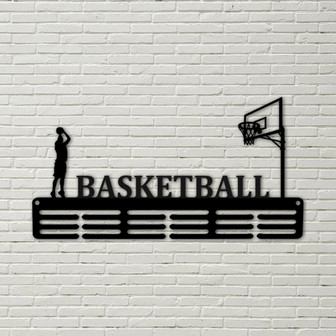 Customized Basketball Sport Medal Hanger Metal sign - 12 Rungs for medals & Ribbons, Show Team Spirit, metal sign, wall decor, basketball - Thegiftio UK