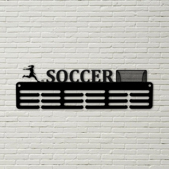 Customized Girls Soccer Sport Medal Hanger Metal sign - 12 Rungs for medals & Ribbons, Show Team Spirit, metal sign, art, wall decor - Thegiftio