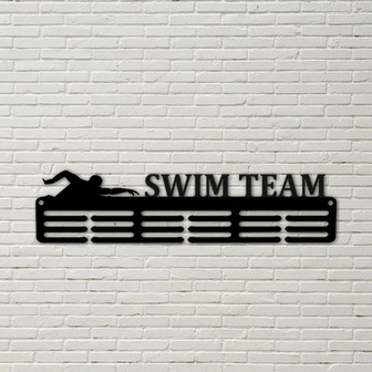 Customized Swim Team Sport Medal Hanger Metal sign - 12 Rungs for medals & Ribbons, Show Team Spirit, metal sign, art, wall decor - Thegiftio UK