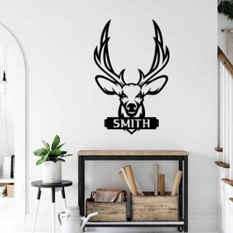 Deer Last Name Sign, Metal Deer Sign, Antler Wall Sign, Hunting Present, Man Gift, Deer Family Name Sign, Hunter Christmas Gift, Camp Sign - Thegiftio UK