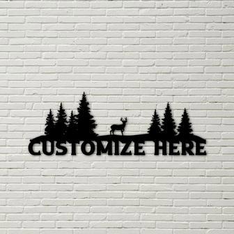 Deer in Woods Sign, Metal Home Decor, metal deer sign, custom steel deer, deer metal sign, custom metal tree, custom forest mountain sign - Thegiftio UK