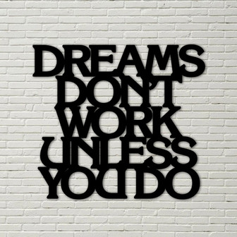 Dreams Don&#39;t Work Unless You Do Sign, Inspirational Metal Wall Sign, inspirational quote, metal wall sign, gym sign, sports sign - Thegiftio UK