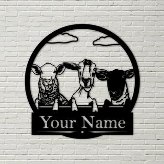 Goat Sheep Custom on a Fence – Metal Goats Sign, farm decor, goats on a fence, goat farm, personalized metal sign - Thegiftio UK