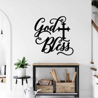 God Bless Our Home Metal Sign, Cross, Religious Decor, God Bless, Spiritual Decor, Religious Wall ARt, God is Good Metal Sign, Wall Hanger - Thegiftio UK