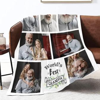 Grandpa Blanket Personalized - World's Best Grandpa Blanket, Custom Blanket With Photo For Father's Day Birthsay Gift Blanket With 7 Pictures - Thegiftio UK