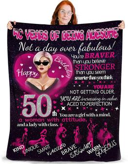 Happy 50th Birthday Blanket 50th Throw Blankets For Women Mom Wife Grandmother Coworker Boss Turning 50th Birthday Gifts, Warm Blanket Soft Cozy Flannel Fleece Blanket - Thegiftio UK