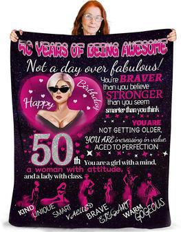 Happy 50th Birthday Blanket 50th Throw Blankets For Women Mom Wife Grandmother Coworker Boss Turning 50th Birthday Gifts, Warm Blanket Soft Cozy Flannel Fleece Blanket - Thegiftio UK