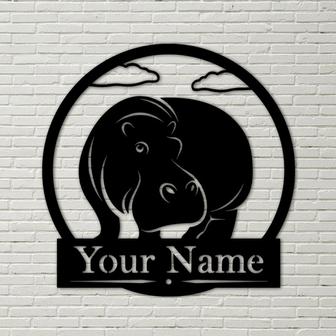 Hippo Metal Sign, family name, monogram letter, letter monogram, custom metal sign, wall hangings, wedding gifts, personalized metal - Thegiftio UK