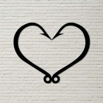 Metal Fish Hook Heart Sign, Metal Home Decor, fish hook sign, metal fish hook, fish hook heart, heart sign, fishing sign, fishing decoration - Thegiftio