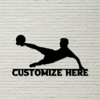 Metal Soccer Player Sign, Customizable Soccer Sign, Great Gift, Soccer Wall Decor, Flying Kick Soccer Player - Thegiftio UK