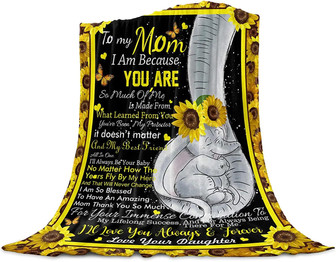 Mother's Day Blanket To My Mom Throw Blanket Gifts For Mom Sunflowers And Elephants Family Blanket Gift On Birthday, Thanksgiving, Christmas, Mother's Day Lightweight Cozy&soft Blanket - Thegiftio UK