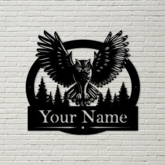 Owl in Flight Monogram – Metal Owl Sign, personalized sign, wall hangings, owl in flight, owl sign, owl monogram, hoot owl, barn owl, - Thegiftio UK