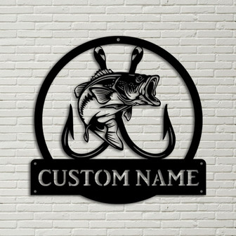 Personalized Bass Fishing, Fish Pole, Monogram Metal Sign, Custom Bass Fishing Metal Sign, Hobbie Gifts Birthday Gift - Thegiftio