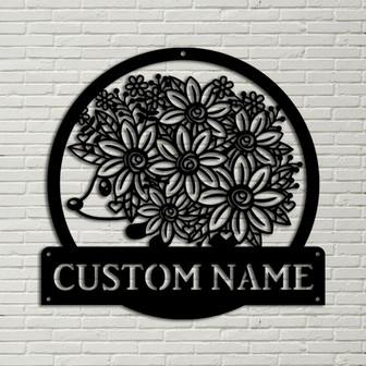 Personalized Floral Hedgehog Monogram Metal Sign Art, Custom Floral Hedgehog Metal Sign, Hedgehog Lover Sign Decoration For Living Room - Thegiftio UK