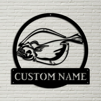 Personalized Flounder Fishing Fish Pole Metal Sign Art, Custom Flounder Fishing Metal Sign, Fishing Gift, Decor Decoration Birthday Gift - Thegiftio