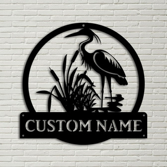 Personalized Herons Bird Monogram Metal Sign Art, Custom Herons Bird Metal Sign, Herons Bird Lover Sign Decoration For Living Room - Thegiftio