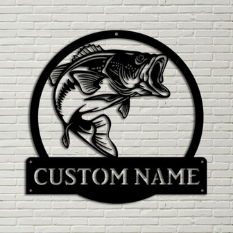 Personalized Largemouth Bass Fish Monogram Metal Sign Art, Largemouth Bass Metal Sign, Fishing Wall Art, Fishing Wall Decor - Thegiftio