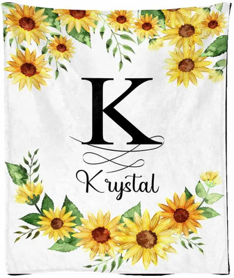 Personalized Name Blanket Sunflowers With Initial Letter, Doodle Lines Blanket For Women Daughter Girlfriend Wife Mom Sister For Couch Bed Sofa Fleece Throw Blanket - Thegiftio