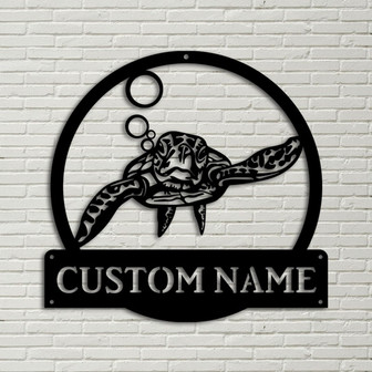Personalized Sea Turtle Monogram Metal Sign, Custom Sea Turtle Metal Sign, Birthday Gift, Sea Turtle Gift - Thegiftio UK