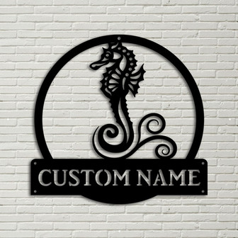 Personalized Seahorse Monogram Metal Sign Art, Custom Seahorse Metal Sign, Seahorse Lover Sign Decoration For Living Room - Thegiftio UK