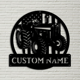 Personalized USA Farm Tractor Metal Sign Art, Custom USA Farm Tractor Monogram Metal Sign, Farmer Gift, Decor Decoration - Thegiftio