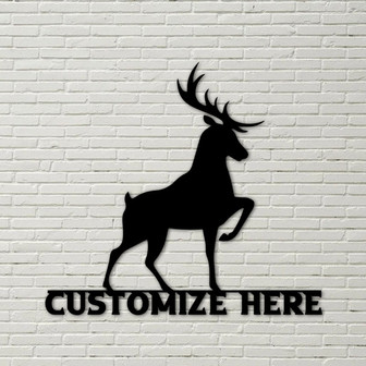 Prancing Deer Sign, Customizable Metal Home Decor, cabin sign, gift for hunter, metal wall art, farmhouse decor, custom metal sign - Thegiftio