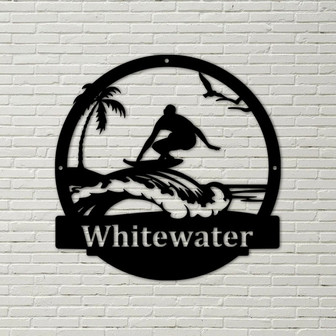 Surfer Guy Metal Sign metal sign, last name sign, personalized metal, surf board, beach waves, summer vibe, beach ocean lover, - Thegiftio UK