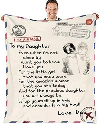 Throw Blankets Gift For Daughter From Dad, Soft Bed Blanket To My Daughter, Dear Daughter Blanket From Dad Likes Warm Hug, Love Airmail Blanket Letter For Birthday, Christmas - Thegiftio UK
