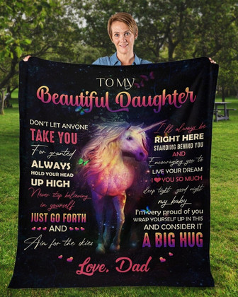 To my beautiful daughter unicorn blankets, blanket from Mom Dad, Fleece blanket, Daughter birthday, Custom blanket, gift from mom - Thegiftio UK