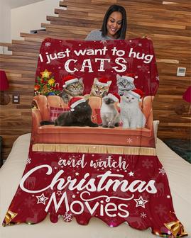 Cat Hug and Xmas movie Blanket, I just want to hug Cat blankets, Christmas blankets, Cat Christmas gifts, Cat mom blankets - Thegiftio UK