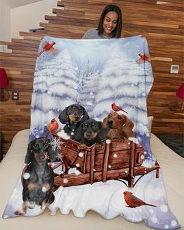 Dachshund Snow pine cardinal blanket, Christmas blankets, Dog Mom blankets, Dachshund Mom, Dachshund Dad,blanket for daughter,Christmas gift - Thegiftio UK