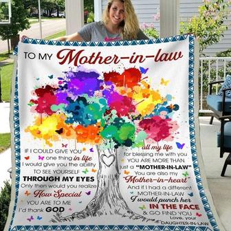 Gift For Mother-In-Law, Christmas blanket, I'd Thank God All My Life For Blessing Me With You Colorful Tree Art, wedding gift for mom - Thegiftio UK