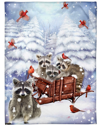Raccoon Snow pine cardinal Blanket, Christmas blankets, Raccoon Christmas gifts, Raccoon mom blankets,Fleece blankets,Raccoon lover - Thegiftio UK