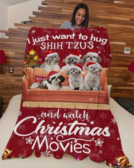 Shih Tzu Hug and Xmas movie Blanket, I just want to hug Shih Tzu blankets, Christmas blankets, Shih Tzu Christmas gifts, Dog mom blankets - Thegiftio UK