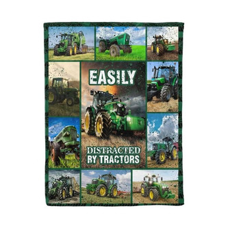 Tractor blanket, easily distracted by tractor, blanket for farmer, farming truck blanket, blanket for tractor boy, Christmas blanket - Thegiftio