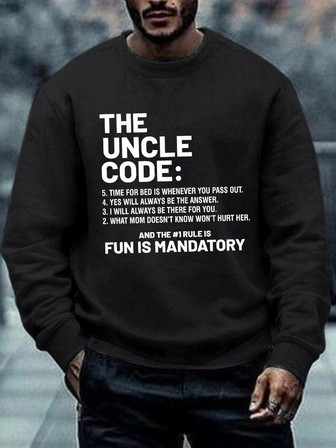 Men Funny The Uncle Code Trendy Text Letters Casual Crew Neck Sweatshirt - Thegiftio UK