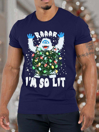 Men Merry Christmas Raaar I’m So Lit Orangutan Casual Crew Neck T-shirt - Thegiftio UK