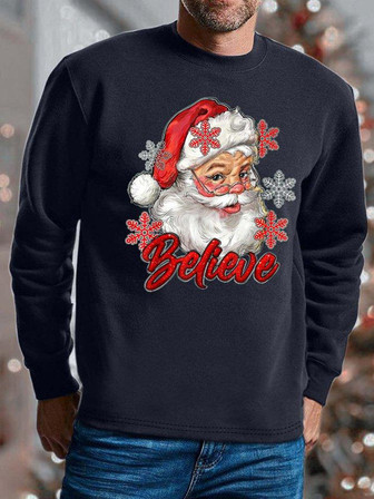 Men Merry Christmas Santa Claus Believe Christmas Crew Neck Casual Sweatshirt - Thegiftio UK