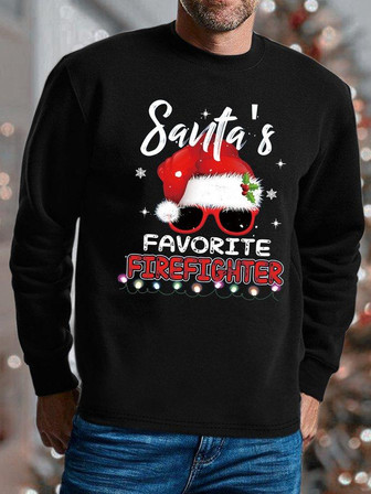 Men Santa's Favortie Firefighter Crew Neck Casual Sweatshirt - Thegiftio UK