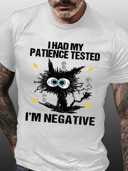 Mens I Am Negative Funny Grumpy Black Cat Graphic Print Casual Text Letters T-shirt - Seseable