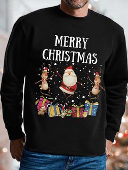 Mens Merry Christmas Elk Funny Santa Graphic Print Claus Sweatshirt - Seseable