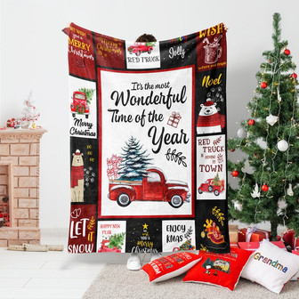 Christmas Truck Blanket, Custom Red Truck Blanket, Custom Family Blanket, Custom Christmas Blanket, Christmas Blanket, Merry Christmas - Thegiftio UK