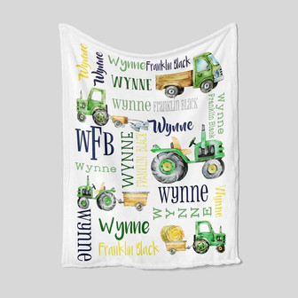 Custom Baby Blanket, Green Tractors Blanket, Name Blankets, Family Blanket, Blanket For Baby, Gift Blanket, Blanket For Christmas - Thegiftio UK