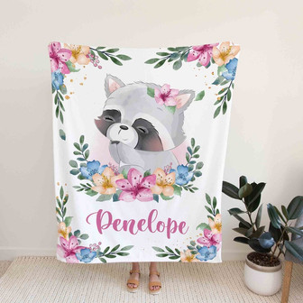 Custom Baby Blanket, Raccoon Blanket, Flower Blanket, Baby Name Blanket, Family Blanket, Gift Blanket, Blanket for Girl and Boy - Thegiftio UK