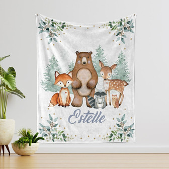 Custom Cute Woodland Animals Blanket, Personalized Blanket, Blanket for Baby born, Blanket for New Baby, Blanket for Children, Custom Gift. - Thegiftio UK
