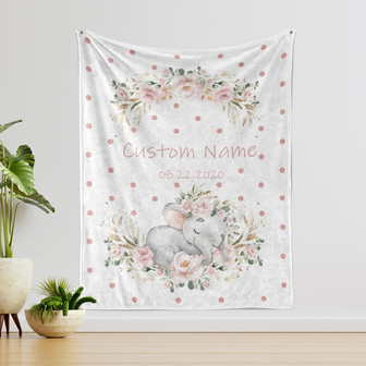 Custom Elephant Blanket, Personalized Floral Blanket, Blanket for Children, Blanket for Baby born, Blanket for New Baby, Gift Idea For Baby. - Thegiftio UK