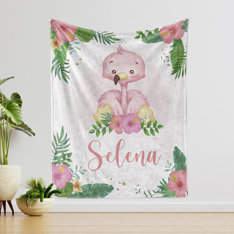 Custom Flamingo Blanket, Personalized Floral Blanket, Blanket for Baby born, Blanket for Children, Blanket for New Baby, Gift Idea For Baby. - Thegiftio UK